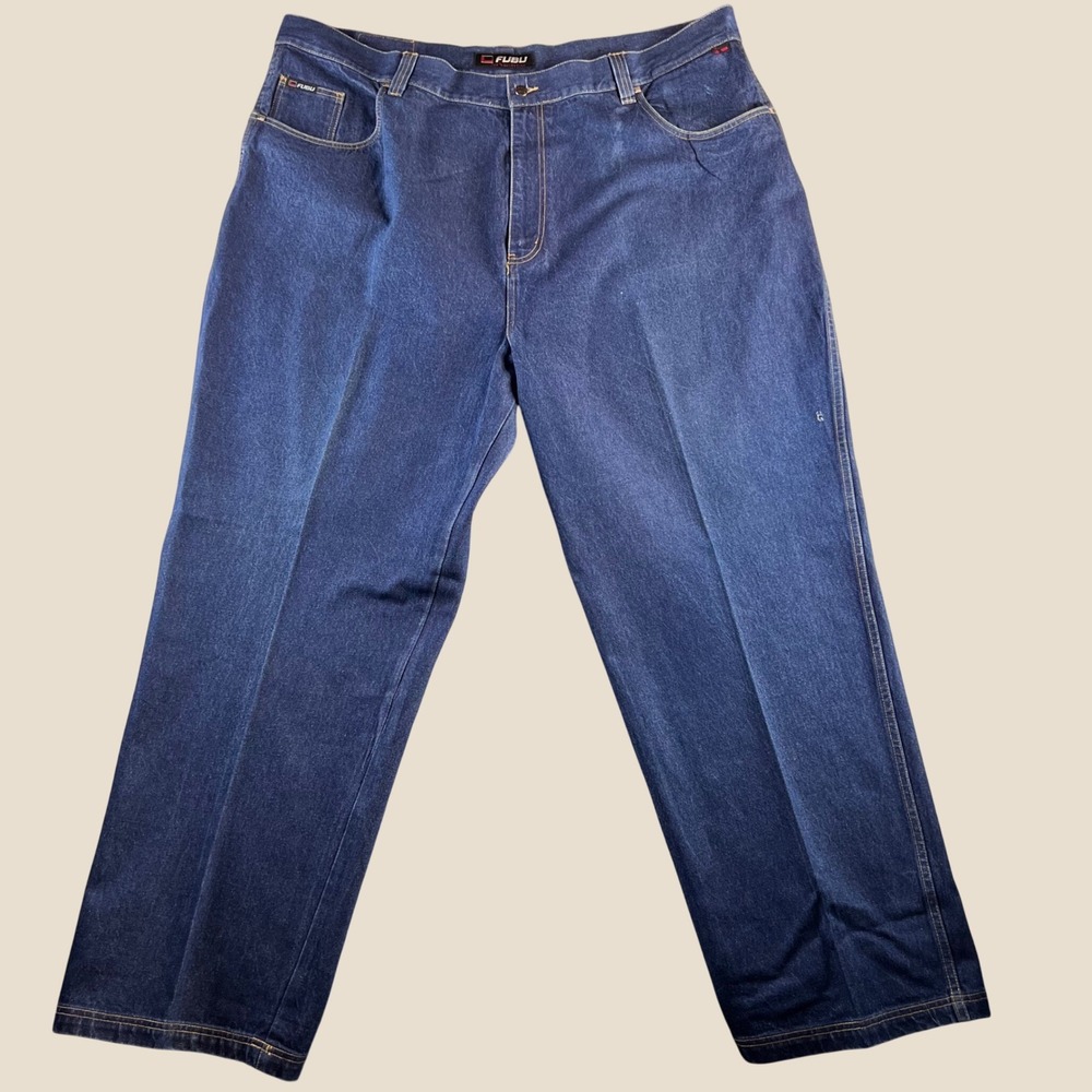FUBU The Collection Vintage Mens Blue Denim Baggy Jeans 50x34 Dark Wash Hip Hop